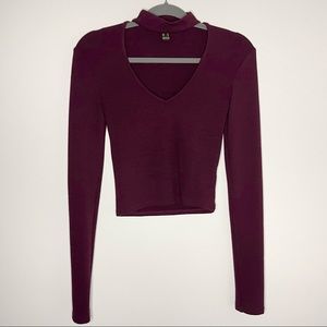 Deep Burgundy Long Sleeve Cut Out